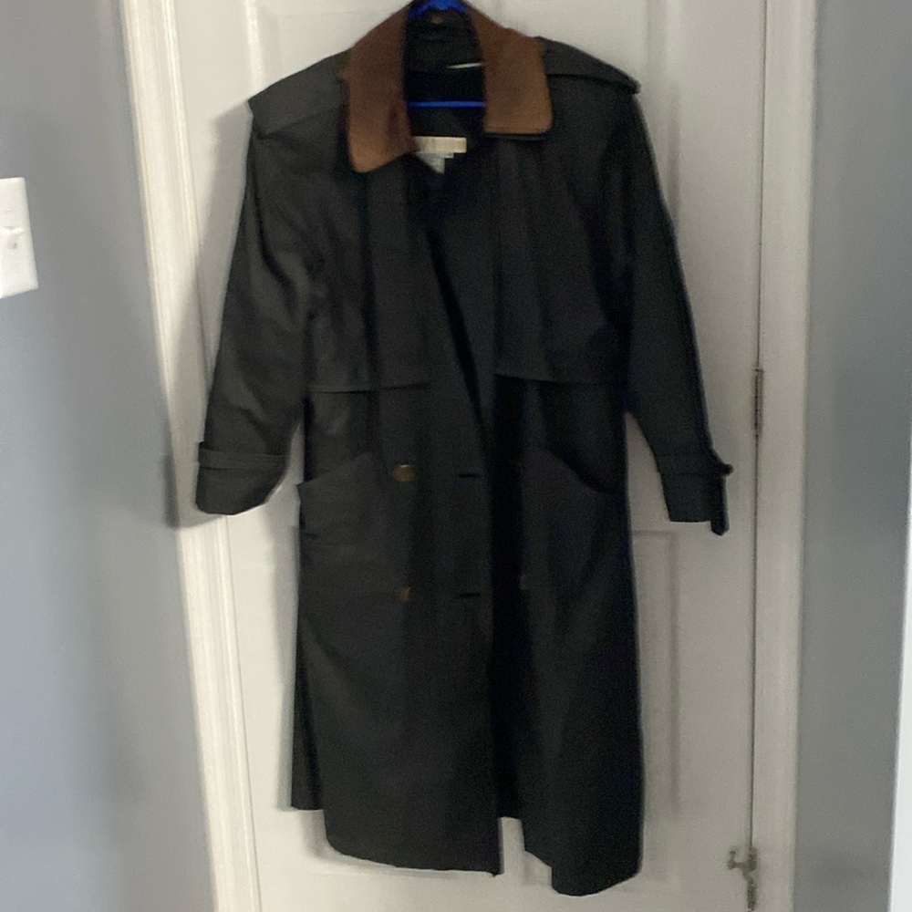 Oil cloth coat w/leather collar